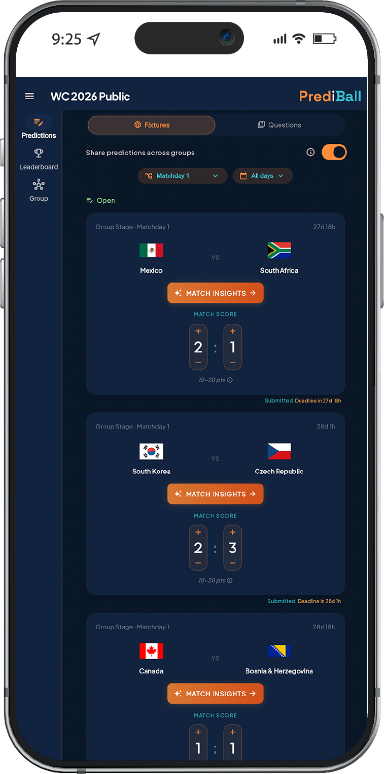 تطبيق PrediBall يعرض توقعات المباريات على هاتف